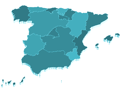 Mapa de España, separado por comunidades autónomas, en color azul claro