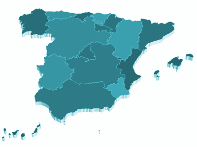 Mapa de España, separado por comunidades autónomas, en color azul